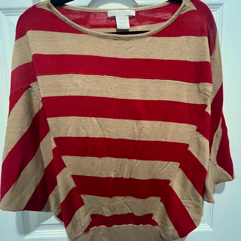 Red and Tan Striped Women's Sweater